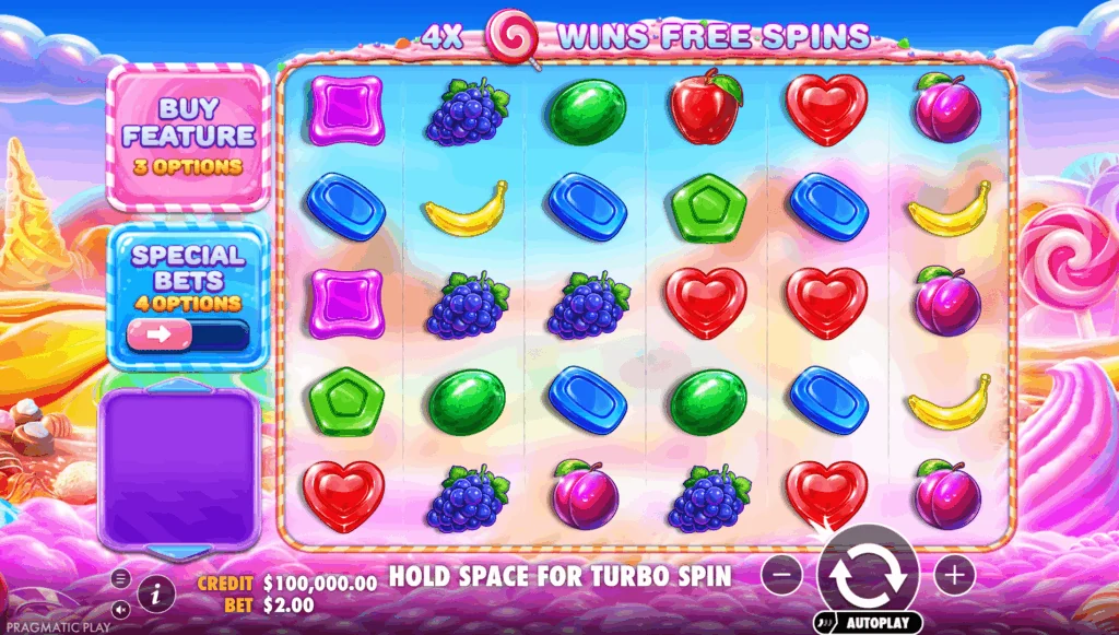 Sweet Bonanza 2500: gridi ya matunda na pipi pamoja na vitufe vya dau